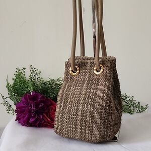 Donna Karan Vintage Green Woven Suede Leather Satchel Made in Korea